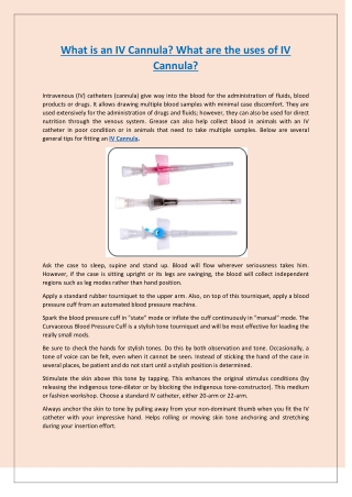 What is an IV Cannula. What are the uses of IV Cannula.