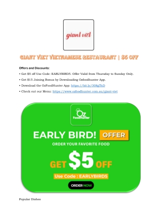 Giant Viet Vietnamese Restaurant EARLYBIRD5