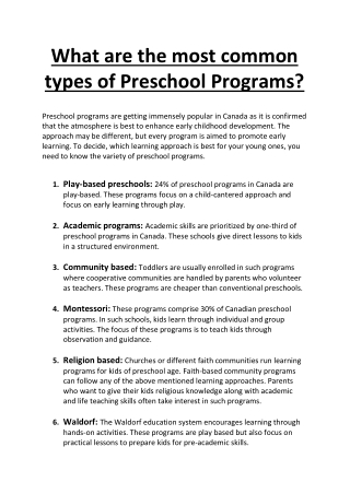 What are the most common types of preschool programs?