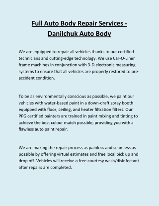 Full Auto Body Repair Services