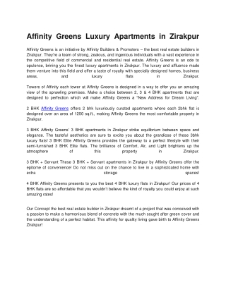 Affinity Greens Luxury Apartments in Zirakpur