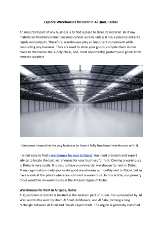 Explore Warehouses for Rent in Al Quoz, Dubai