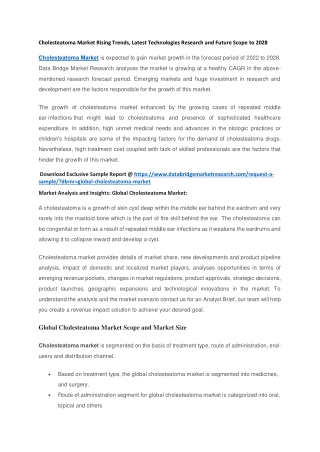 Cholesteatoma Market Rising Trends, Latest Technologies Research and Future Scope to 2028