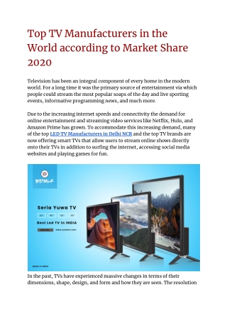 Top TV Manufacturers in the World according to Market Share 2020