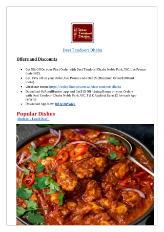 10% off - Desi Tandoori Dhaba Noble Park menu,VIC