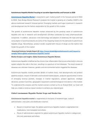 Autoimmune Hepatitis Market Focusing on Lucrative Opportunities and Forecast to 2028