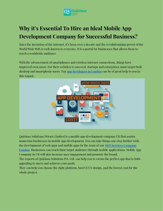 Why it’s Essential To Hire an Ideal Mobile App Development Company for Successful Business