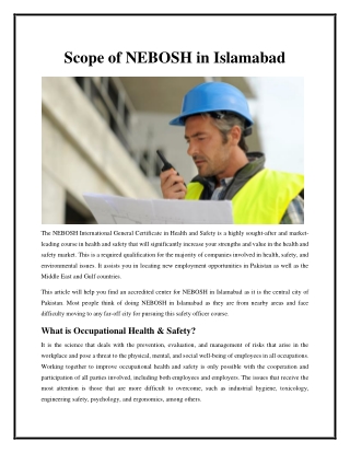 NEBOSH in Islamabad - Scope of NEBOSH Safety Course