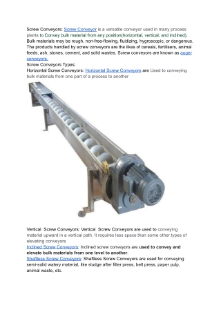 Find Best Screw conveyors For Your Industry