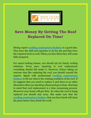 Save Money By Getting The Roof Replaced On Time!