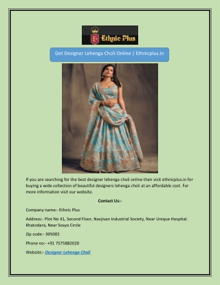 Get Designer Lehenga Choli Online | Ethnicplus.in