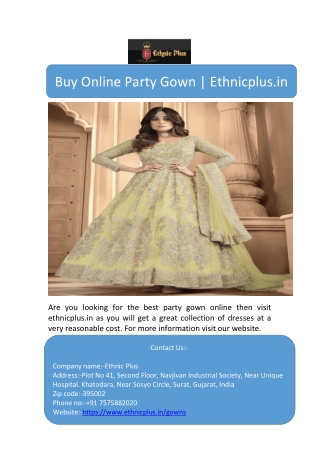 Buy Online Party Gown | Ethnicplus.in