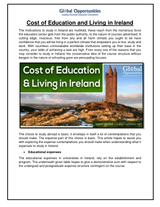 Cost of Education and Living in Ireland