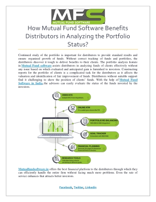 How Mutual Fund Software Benefits Distributors in Analyzing the Portfolio Status