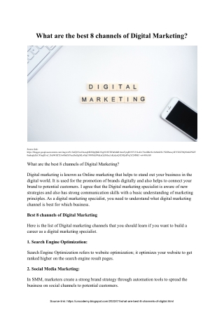 What are the best 8 channels of Digital Marketing