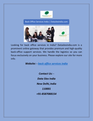 Back Office Services India | Dataslexindia.com