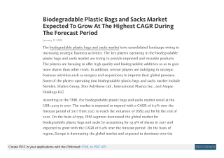 Biodegradable Bags and Sacks Market Research Report 2017 - 2022 | TMR