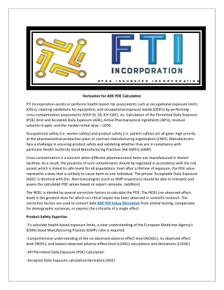 Value of ADE PDE Calculation - FTI Incorporation