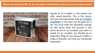 What are the Benefits of Air Scrubber Installation that you must know about?