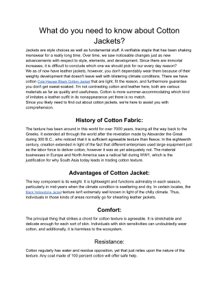 What do you need to know about Cotton Jackets