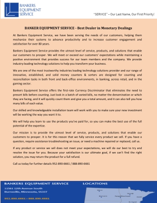 BANKER EQUIPMENT SERVICE - Best Dealer in Monetary Dealings