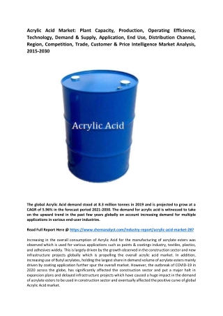 Acrylic Acid Market Size, Share, Industry Analysis, 2030