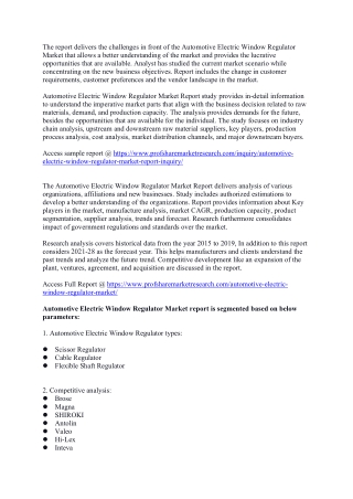 Automotive Electric Window Regulator Market drivers insight & challenges overvie