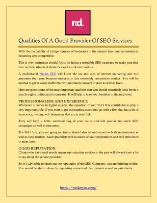 Qualities Of A Good Provider Of SEO Services