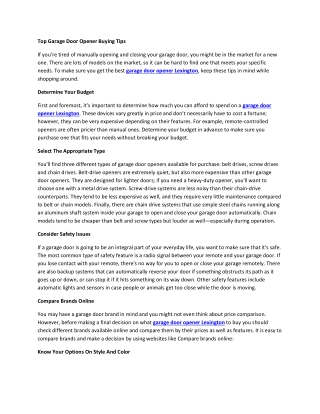 Top Garage Door Opener Buying Tips