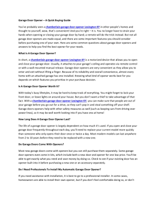 Garage Door Opener – A Quick Buying Guide