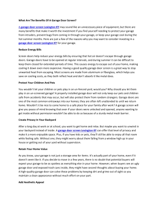 What Are The Benefits Of A Garage Door Screen?