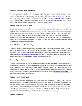 Top 5 Signs You Need Garage Door Repair