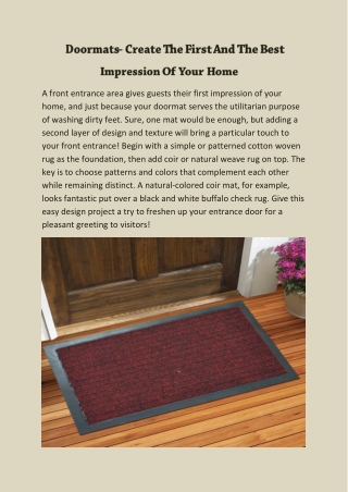 Doormats- Create The First And The Best Impression Of Your