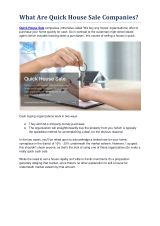 What Are Quick House Sale Companies?