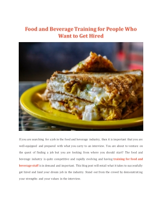 Food and Beverage Training for People Who Want to Get Hired