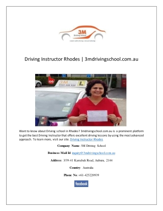 Driving Instructor Rhodes | 3mdrivingschool.com.au