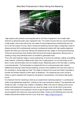 MeetBestProfessionalsInMusicMixingAndMastering