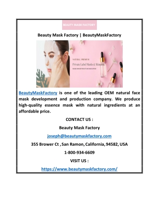 Beauty Mask Factory | BeautyMaskFactory