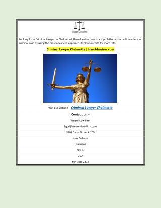 Criminal Lawyer Chalmette | Haroldweiser.com