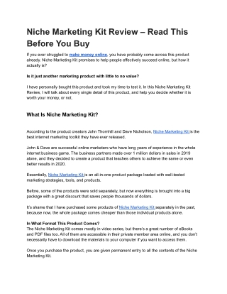 Niche Marketing Kit Review – Read This Before You Buy