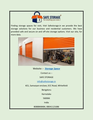 Storage Space | Safestorage.in