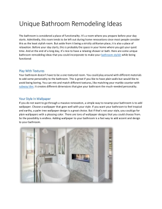 Unique Bathroom Remodeling Ideas
