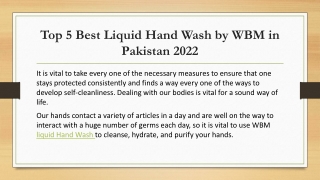 Top 5 Best Liquid Hand Wash by WBM in Pakistan 2022