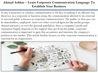 Ahmad Ashkar – Learn Corporate Communication Language To Establish Your Business