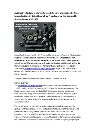 Automotive Fasteners Market Research Report - Forecast till 2026