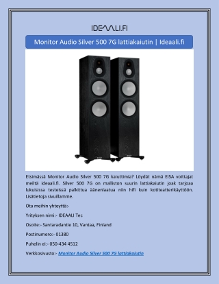 Monitor Audio Silver 500 7G lattiakaiutin | Ideaali.fi