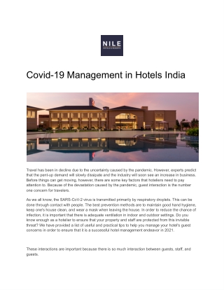 Covid-19 Management in Hotels India