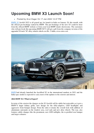 Upcoming BMW X3 Launch Soon