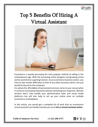 Top 5 Benefits Of Hiring A Virtual Assistant
