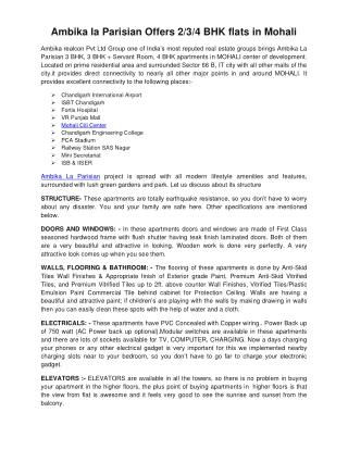 Ambika la Parisian Offers 2/3/4 BHK flats in Mohali